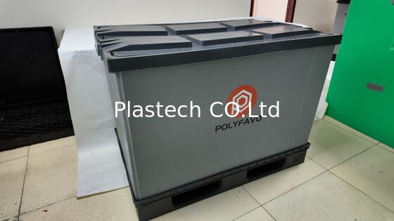 Kotak Pengiriman 500kg Kotak Kemasan 1200 * 800 * 900 mm dengan Tutup Wadah Lipat PolyBox
