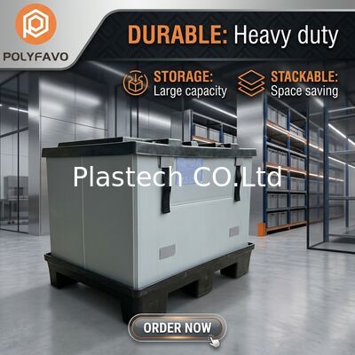 Kotak Palet Lipat Logo Kustom, Tutup dan Alas Cetakan Tiup Injeksi, Beban Dinamis 300kg Beban Statis 500kg, Dinding 10mm 12mm